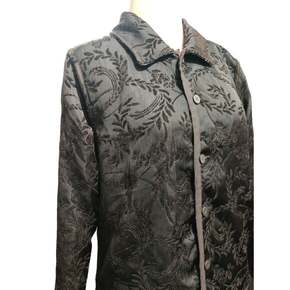 Womens L Jacket Reversible Jacquard Brocade Black Gold Blue Boho 90s Vintage - Picture 8 of 16